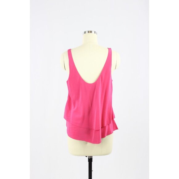 Aritzia T BABATON Fuchsia Pink Silk Crepe Tiered Layered A-Line Tank, Size M - Picture 3 of 10